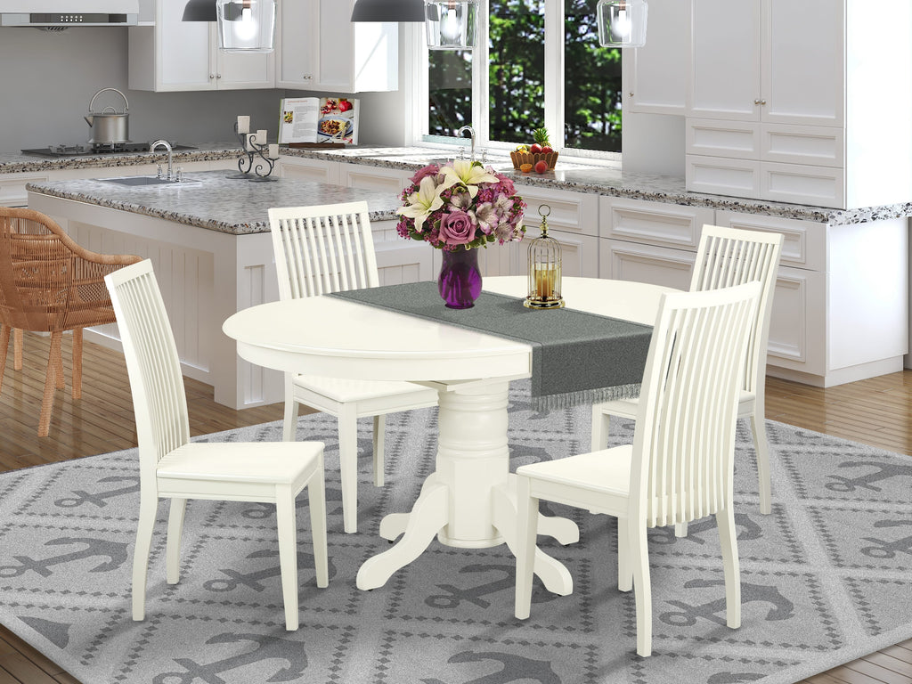 AVIP5-CBJ-A 5-Piece Dining Set Featuring Oval Table with Leaf and Chairs for Four, Linen White, 42x60