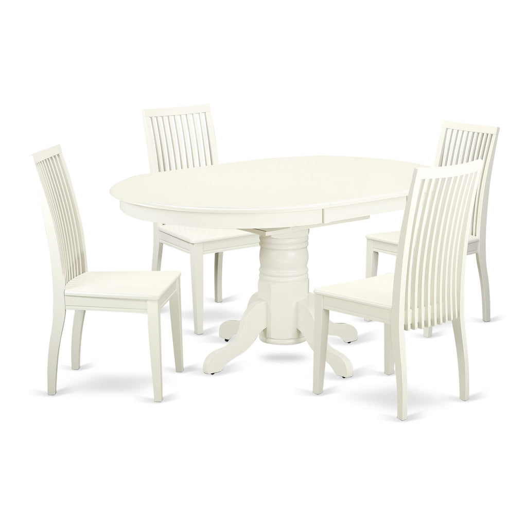 AVIP5-CBJ-A 5-Piece Dining Set Featuring Oval Table with Leaf and Chairs for Four, Linen White, 42x60