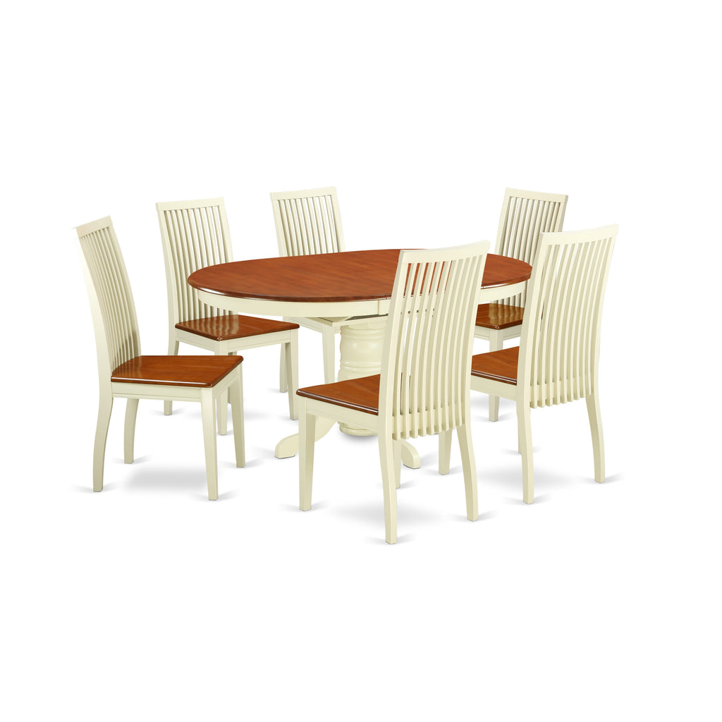 AVIP7-6FQ-Y Oval Dining Set with Butterfly Leaf and 6 Sturdy Chairs, 42x60 Inch, Dual Tone Design