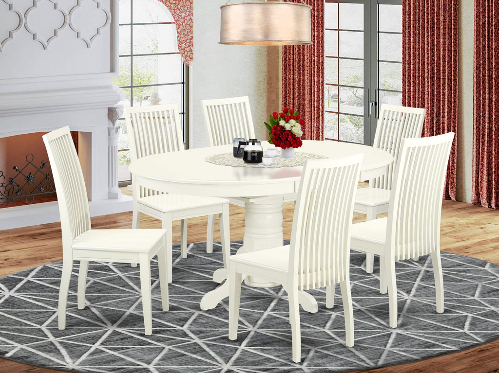 Dining Ensemble AVIP7-PG0-O Elegant 7 Pc Oval Table Set with Butterfly Leaf and 6 Chairs, Linen White Finish