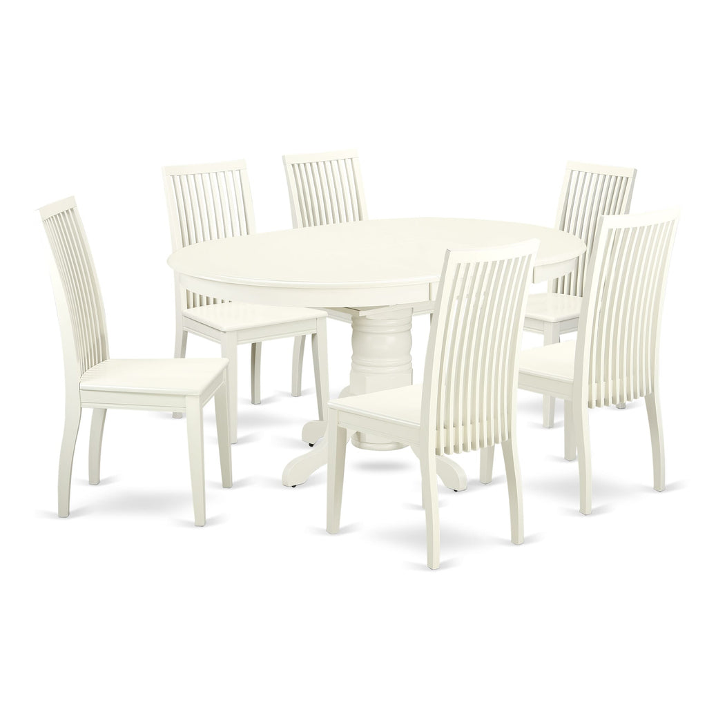 Dining Ensemble AVIP7-PG0-O Elegant 7 Pc Oval Table Set with Butterfly Leaf and 6 Chairs, Linen White Finish