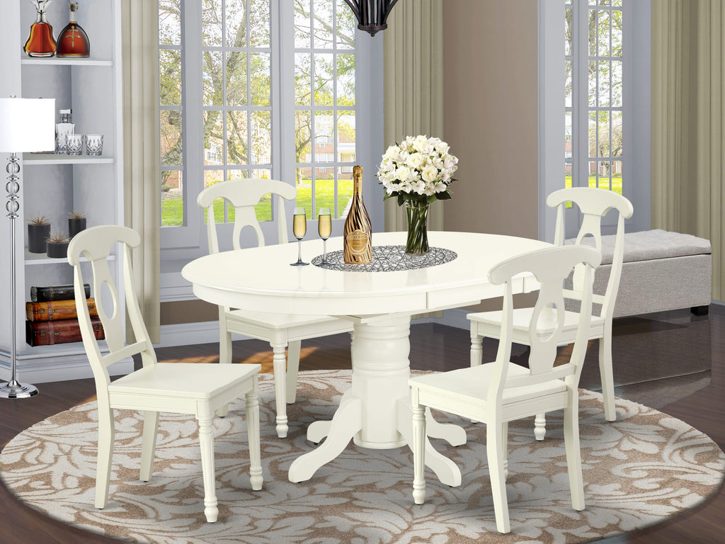 AVKE5-JHU-U 5-Piece Dining Ensemble Oval Table with Butterfly Leaf & 4 Chairs in Linen Shade, 42x60 in
