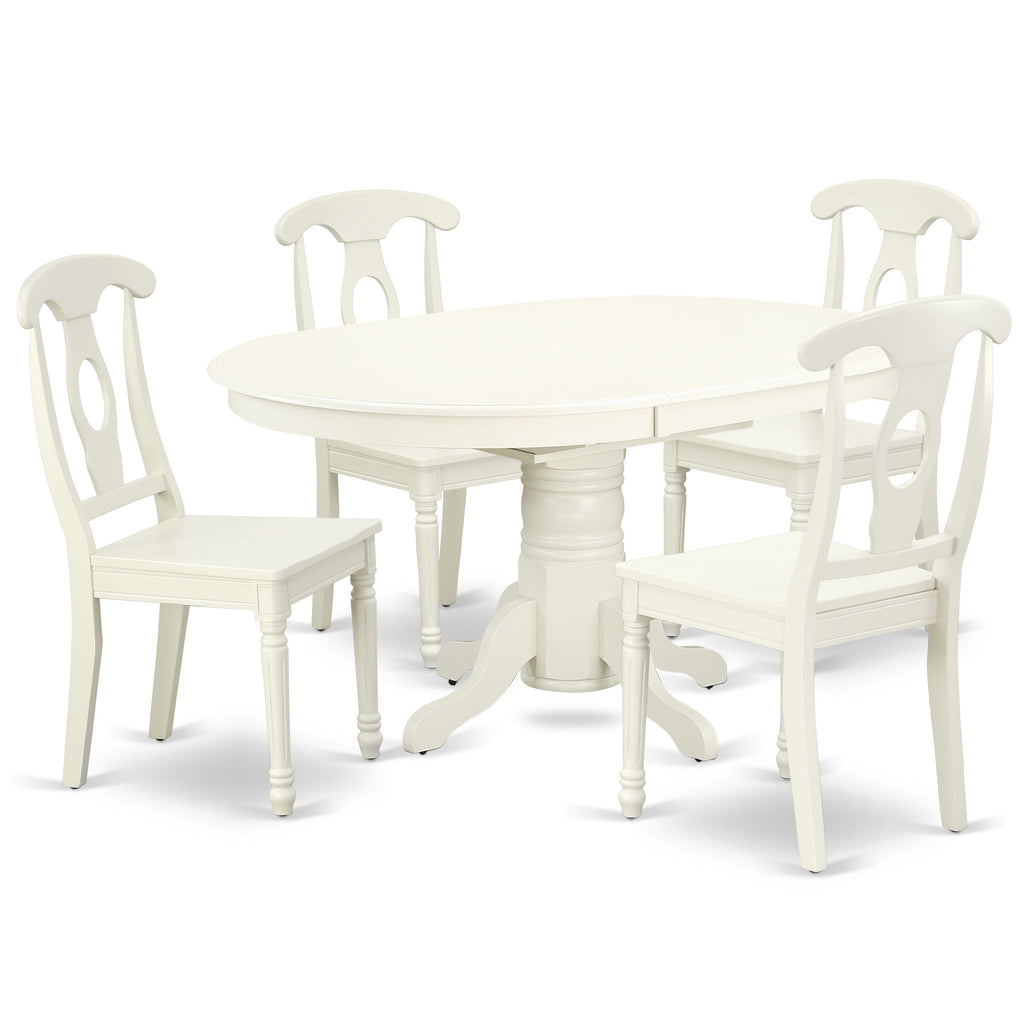 AVKE5-JHU-U 5-Piece Dining Ensemble Oval Table with Butterfly Leaf & 4 Chairs in Linen Shade, 42x60 in