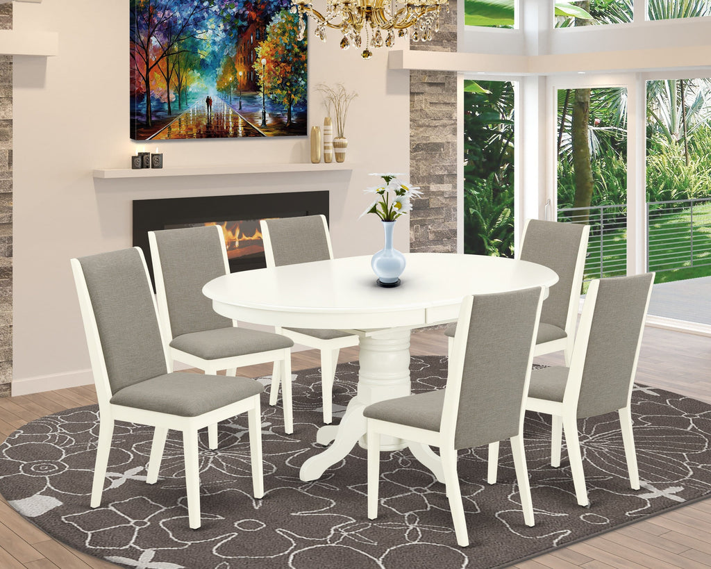 AVLA7-CLK-V4 Charming 7-Piece Dining Ensemble with Oval Wood Table & 6 Shitake Linen Parsons