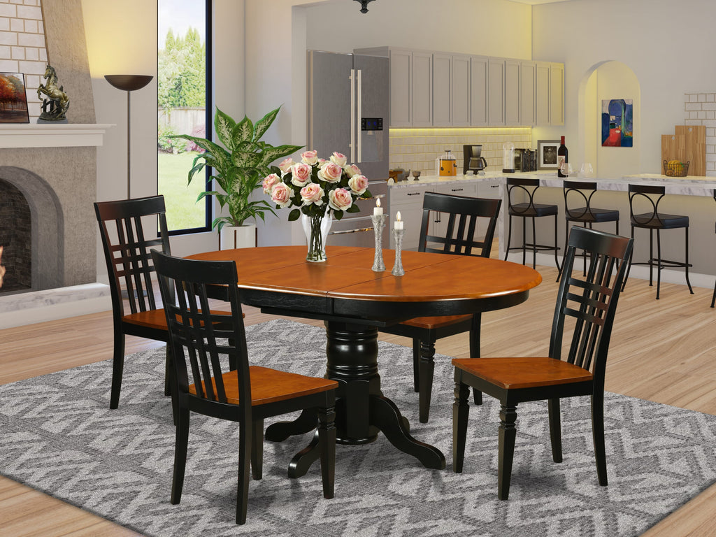 AVLG5-6Z6-L 5-Piece Dining Ensemble, Oval Table with Butterfly Extension & 4 Chairs, Black & Cherry Finish