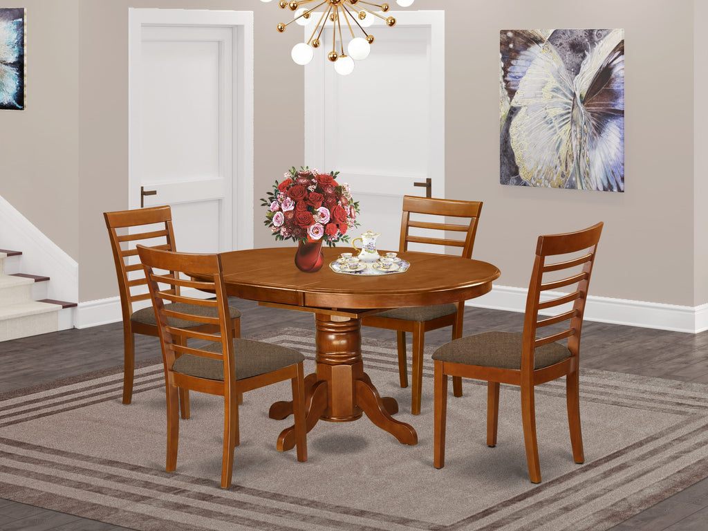 AVML5-QH4-5 Elegant 5 Piece Dining Set with Expandable Oval Table and Upholstered Chairs, Saddle Brown