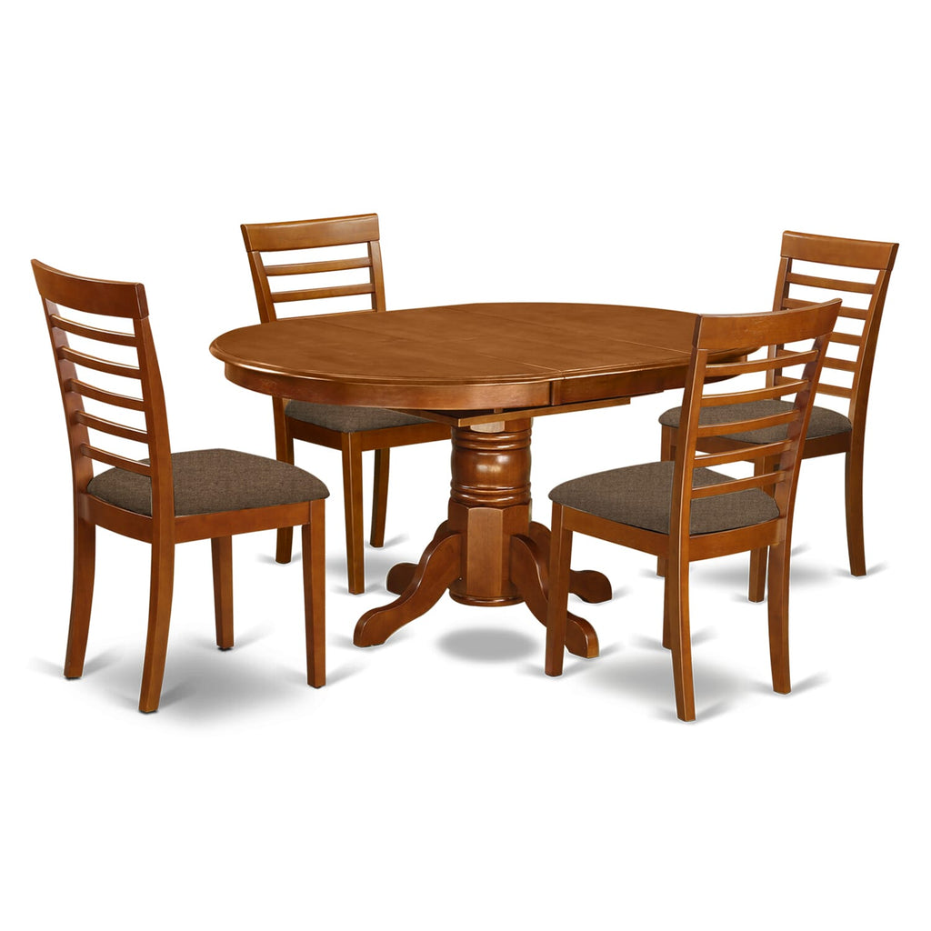 AVML5-QH4-5 Elegant 5 Piece Dining Set with Expandable Oval Table and Upholstered Chairs, Saddle Brown