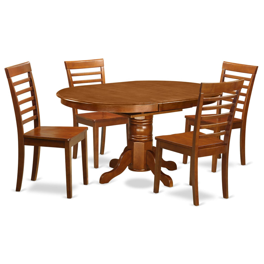 Chic Dining Set AVML5-MIJ-H Elegant Oval Table with Leaf & Four Chairs, 42x60, Rich Brown