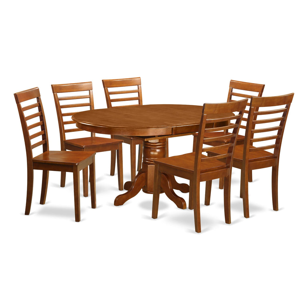 AVML7-AG1-8 7-Piece Dining Ensemble with Expandable Oval Table and Saddle Brown Chairs