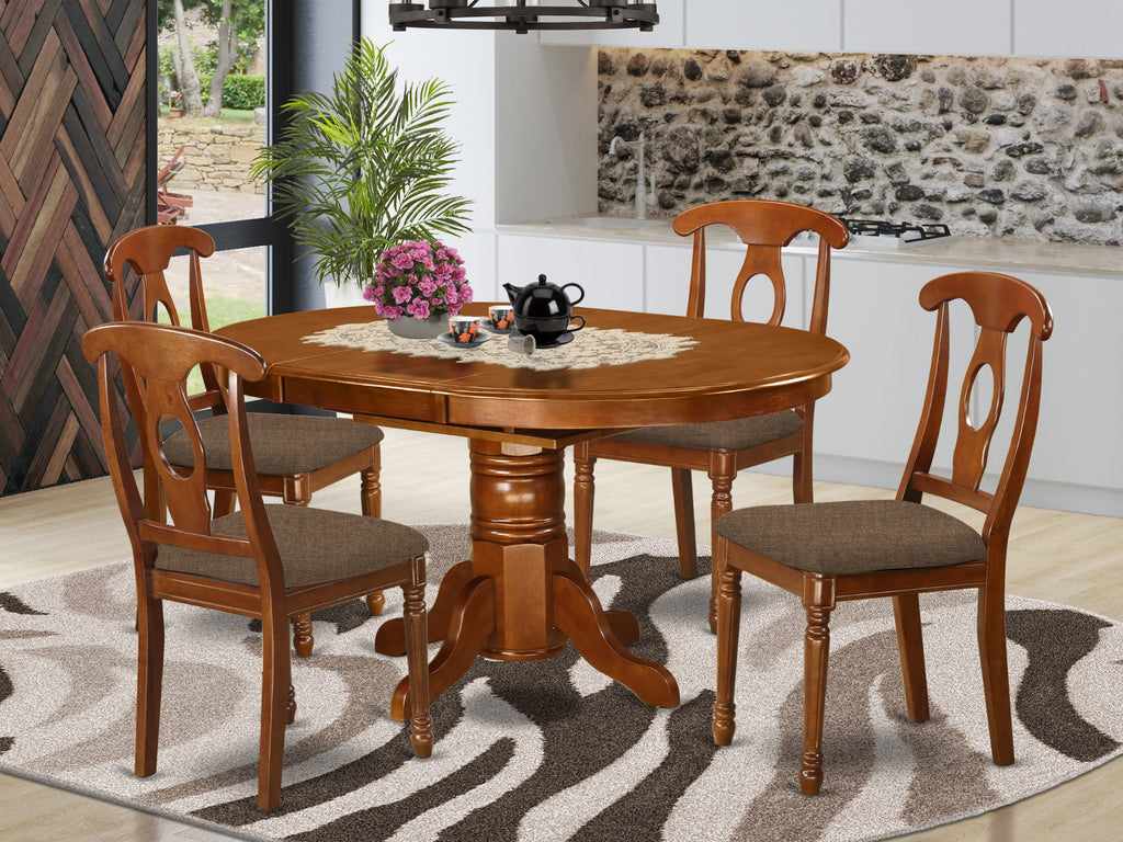 AVNA5-H15-5 Exquisite 5-Piece Oval Folding-Leaf Dining Ensemble with Linen-Chair Seating, 42x60