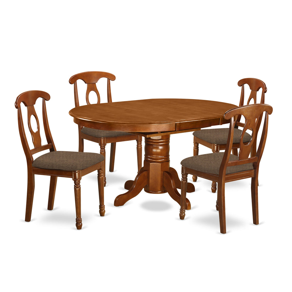 AVNA5-H15-5 Exquisite 5-Piece Oval Folding-Leaf Dining Ensemble with Linen-Chair Seating, 42x60