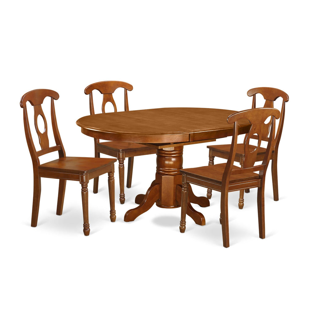 Dining AVNA5-9LA-L 5-Piece Set with Oval Table & Butterfly Leaf, 4 Chairs, 42x60 Saddle Brown