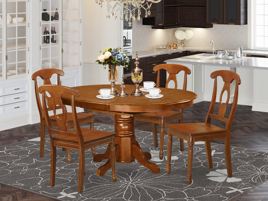 Dining AVNA5-9LA-L 5-Piece Set with Oval Table & Butterfly Leaf, 4 Chairs, 42x60 Saddle Brown