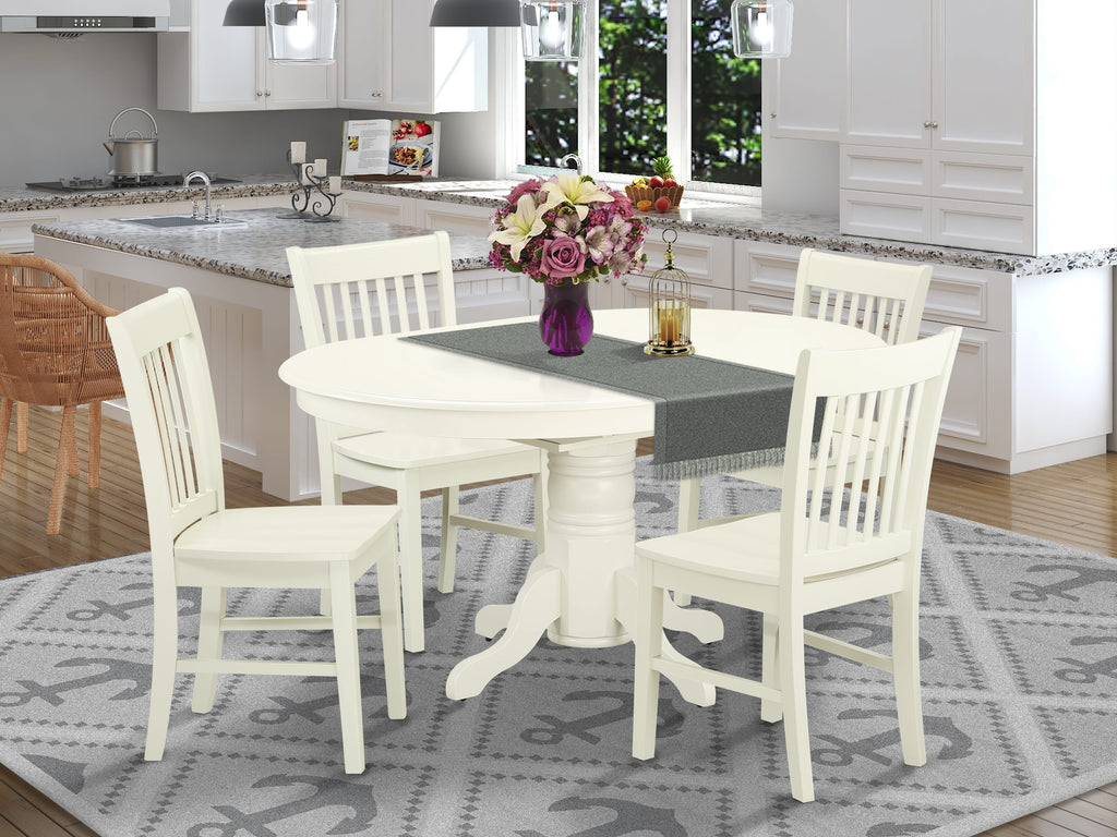 AVNO5-UKR-H 5-Piece Dining Ensemble with Extendable Oval Table & 4 Chairs, 42x60 Inch, in Crisp Linen Shade