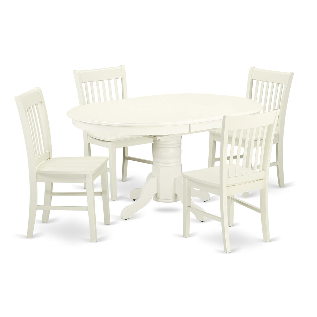 AVNO5-UKR-H 5-Piece Dining Ensemble with Extendable Oval Table & 4 Chairs, 42x60 Inch, in Crisp Linen Shade
