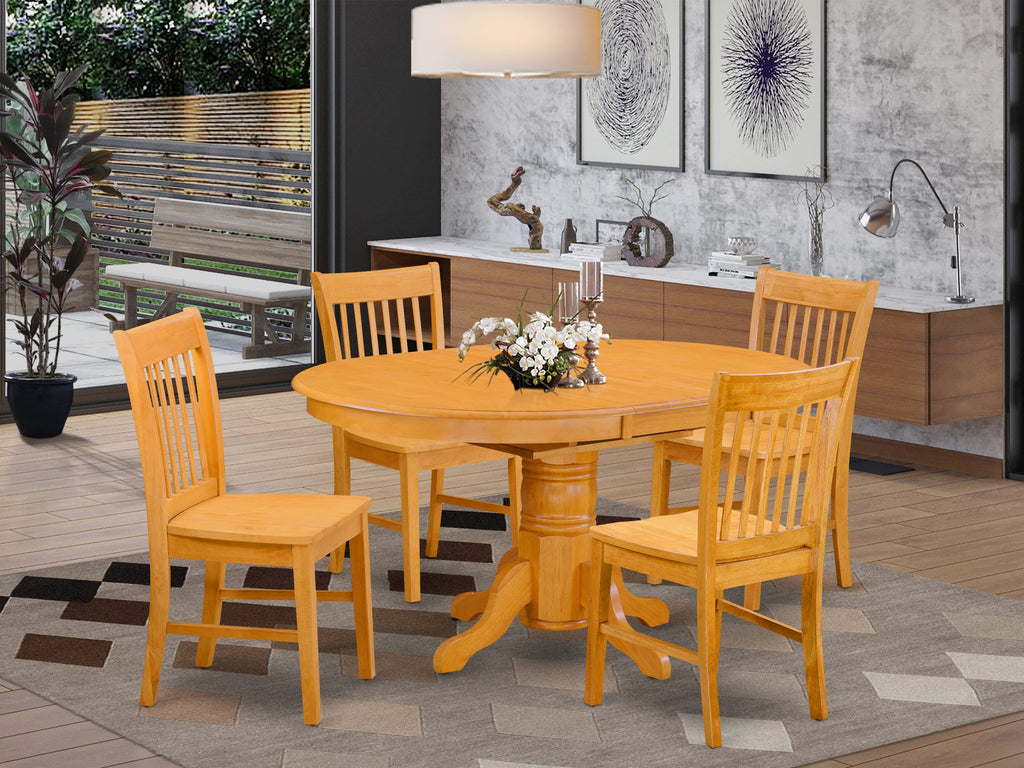 AVNO5-L1R-V 5-Piece Oak Dining Set for Four with Expanding Oval Table & Chairs