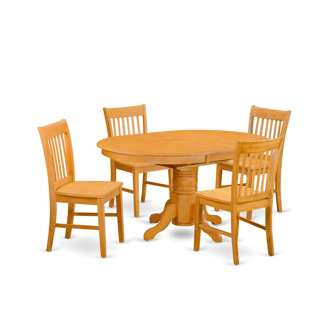 AVNO5-L1R-V 5-Piece Oak Dining Set for Four with Expanding Oval Table & Chairs