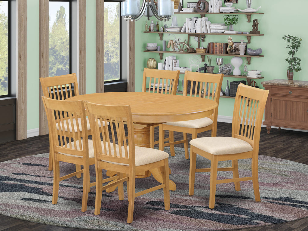 AVNO7-L4L-1 Elegantly Designed 7-Piece Dining Ensemble with Oval Table & Upholstered Chairs in Oak Finish