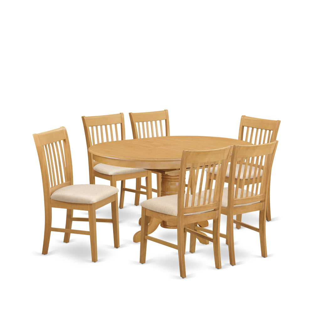 AVNO7-L4L-1 Elegantly Designed 7-Piece Dining Ensemble with Oval Table & Upholstered Chairs in Oak Finish