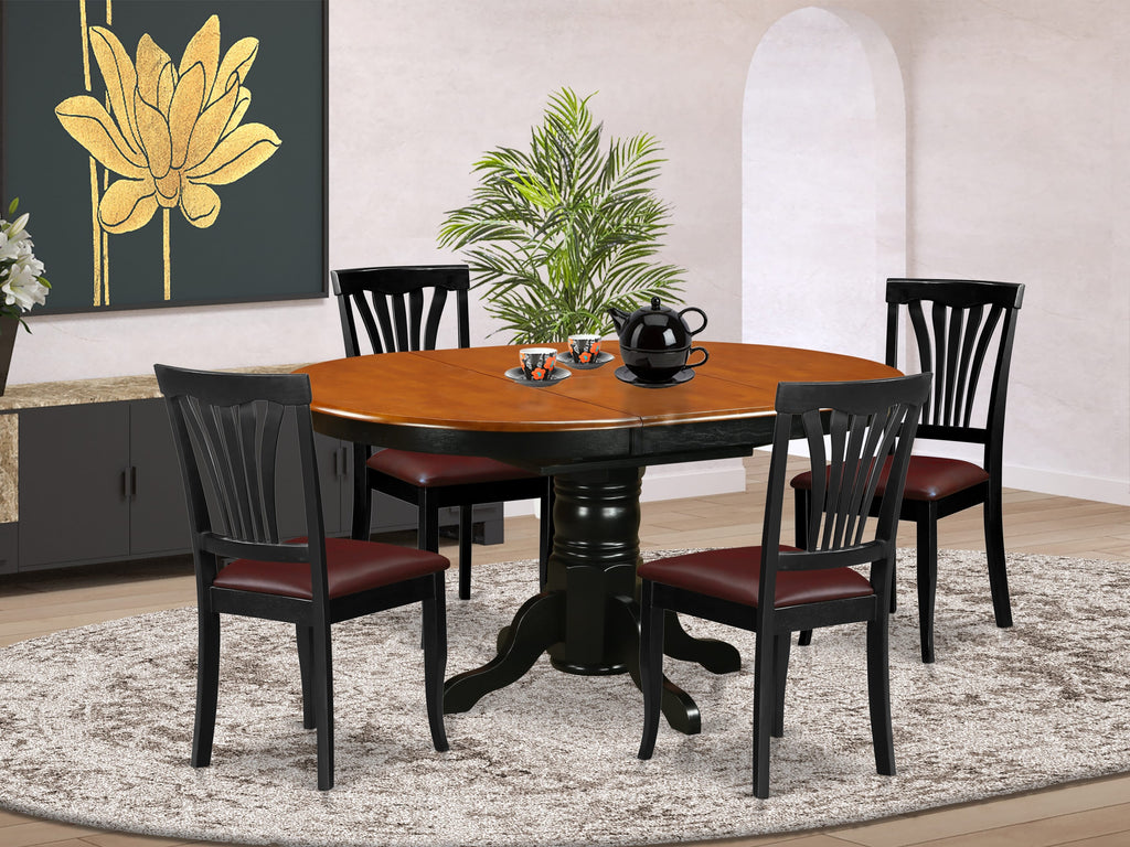 AVON5-ODM-R4 5-Piece Dining Ensemble Featuring Oval Table and Faux Leather Chairs in Chic Black and Cherry