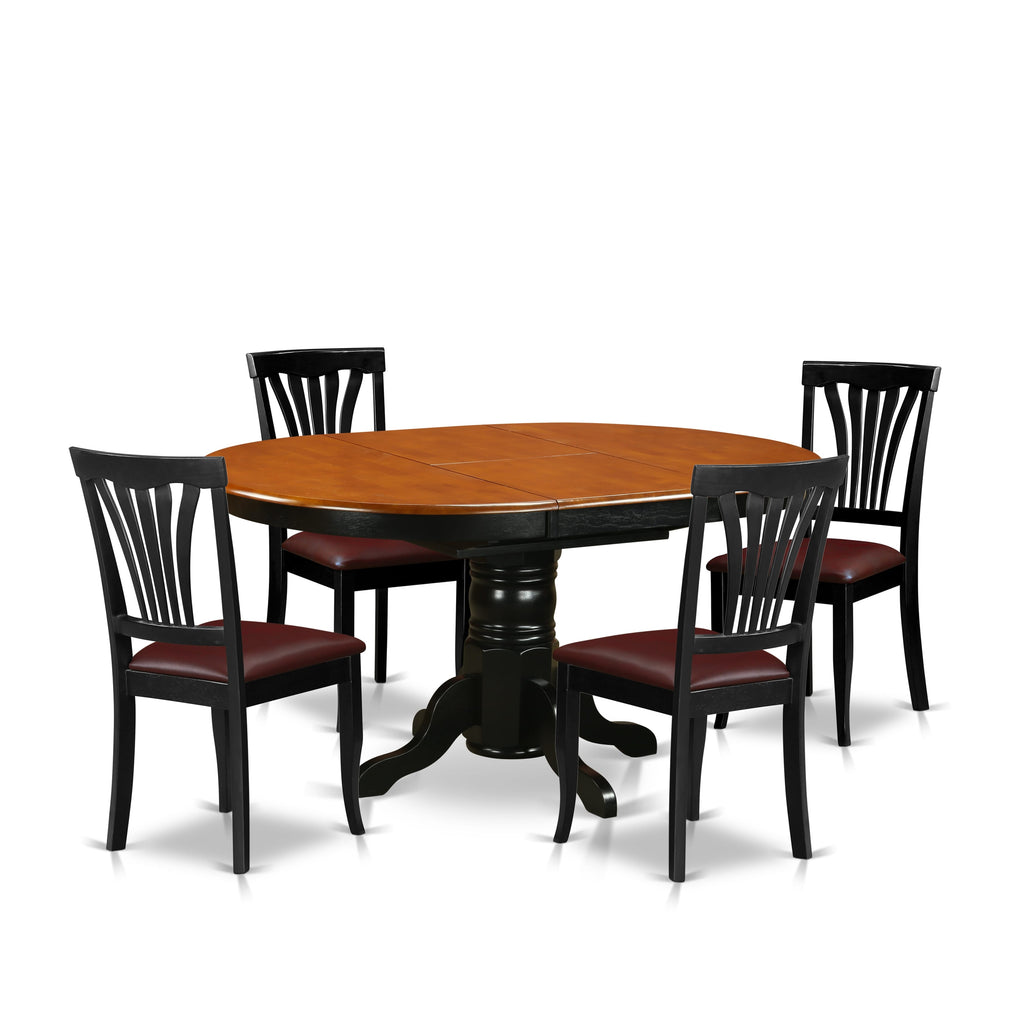 AVON5-ODM-R4 5-Piece Dining Ensemble Featuring Oval Table and Faux Leather Chairs in Chic Black and Cherry