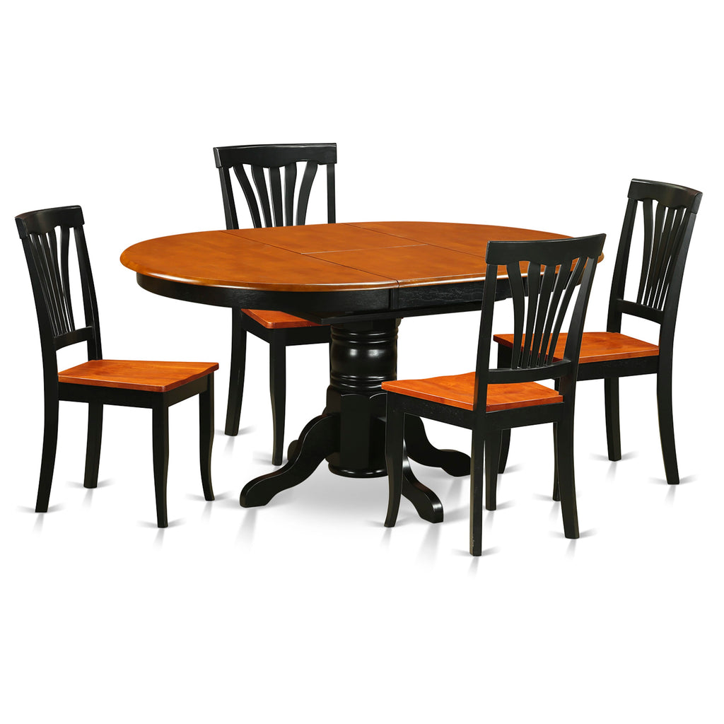 AVON5-78K-8 Elegant Oval Butterfly Leaf Dining Set with 4 Chairs in Black & Cherry Finish, 5 Piece
