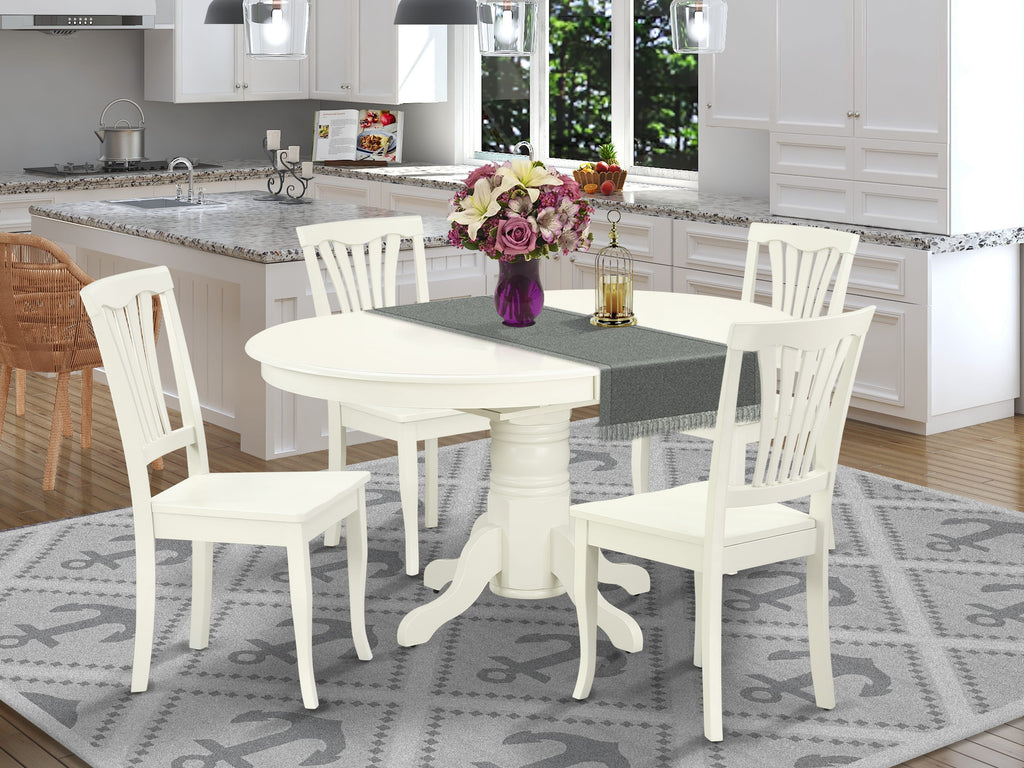 5-Piece Dining Set AVON5-92S-6 with Oval Table and 4 Chairs, Expandable 42x60 Linen White Design