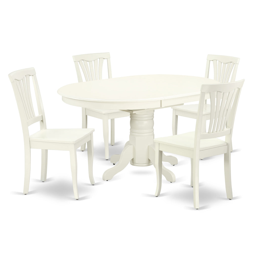 5-Piece Dining Set AVON5-92S-6 with Oval Table and 4 Chairs, Expandable 42x60 Linen White Design