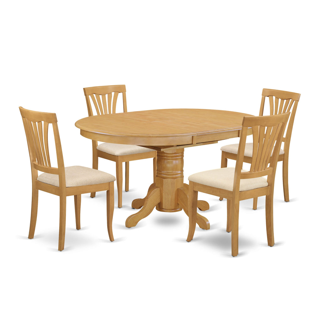 AVON5-HI1-Z Elegant 5-Piece Dining Set with Oval Table & 4 Linen Chairs for Kitchen or Dining Area