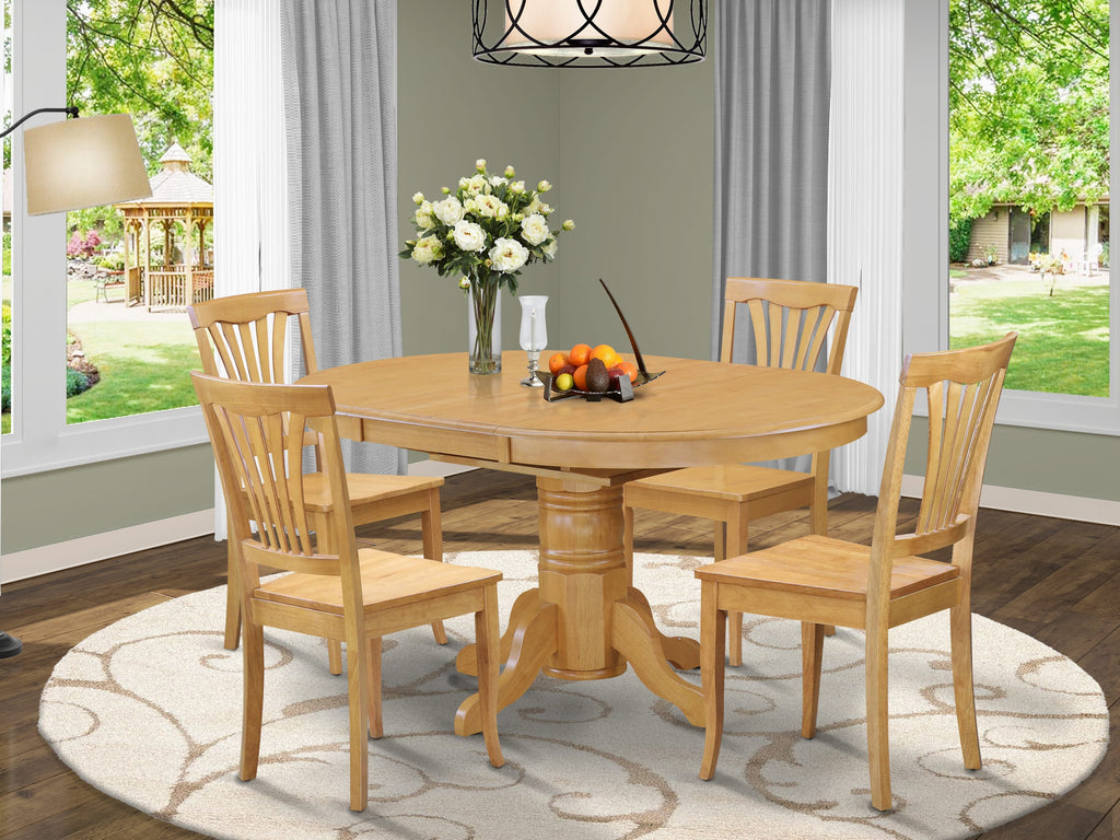 Charming 5-Piece Oval Dining Set AVON5-PBN-H Featuring Butterfly Extending Table and 4 Chairs, Oak 42x60