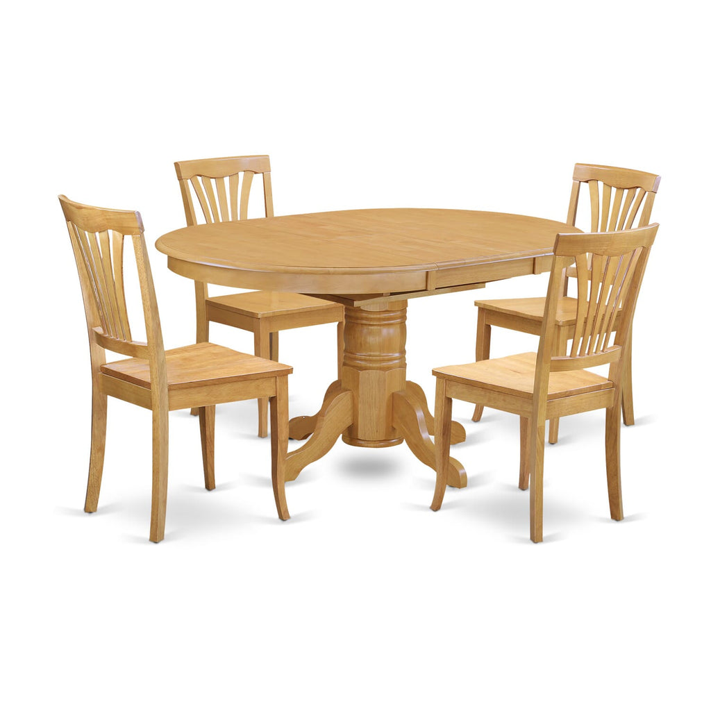 Charming 5-Piece Oval Dining Set AVON5-PBN-H Featuring Butterfly Extending Table and 4 Chairs, Oak 42x60
