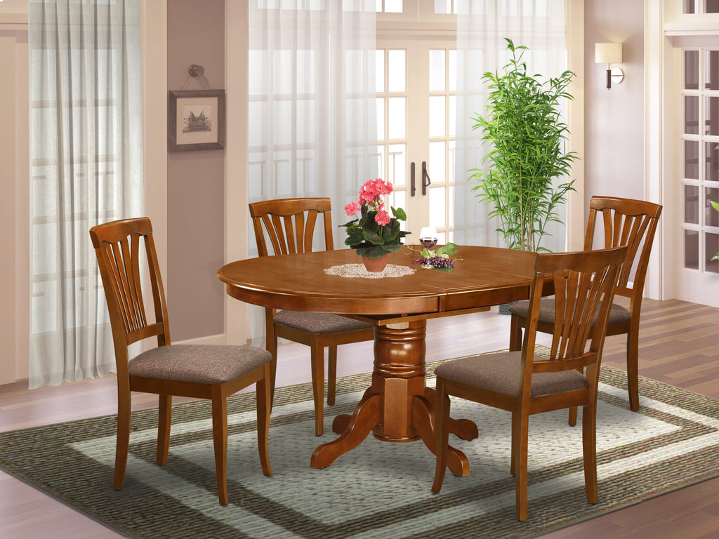 AVON5-7W9-U 5-Piece Set with Oval Table and Beige Fabric Chairs for Cozy Family Meals, 42x60-Inch, in Rich Brown