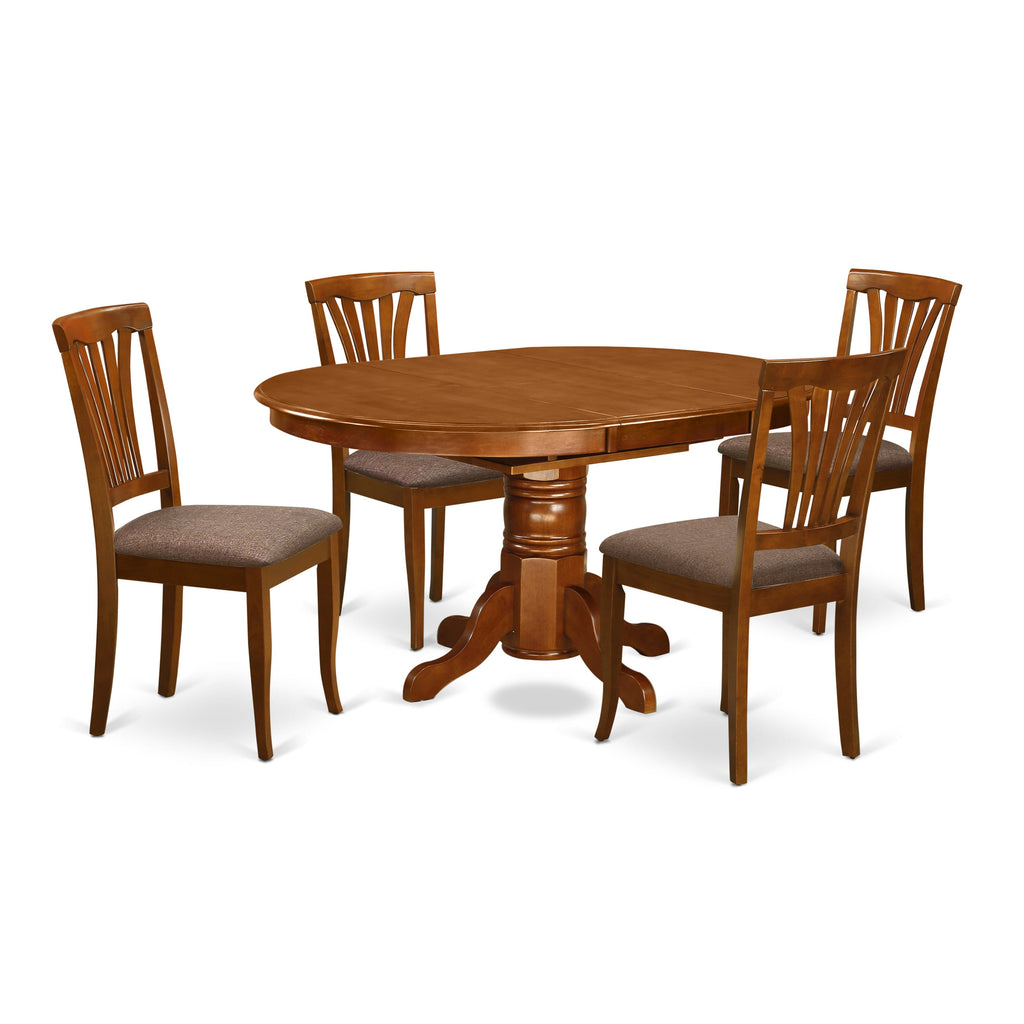 AVON5-7W9-U 5-Piece Set with Oval Table and Beige Fabric Chairs for Cozy Family Meals, 42x60-Inch, in Rich Brown