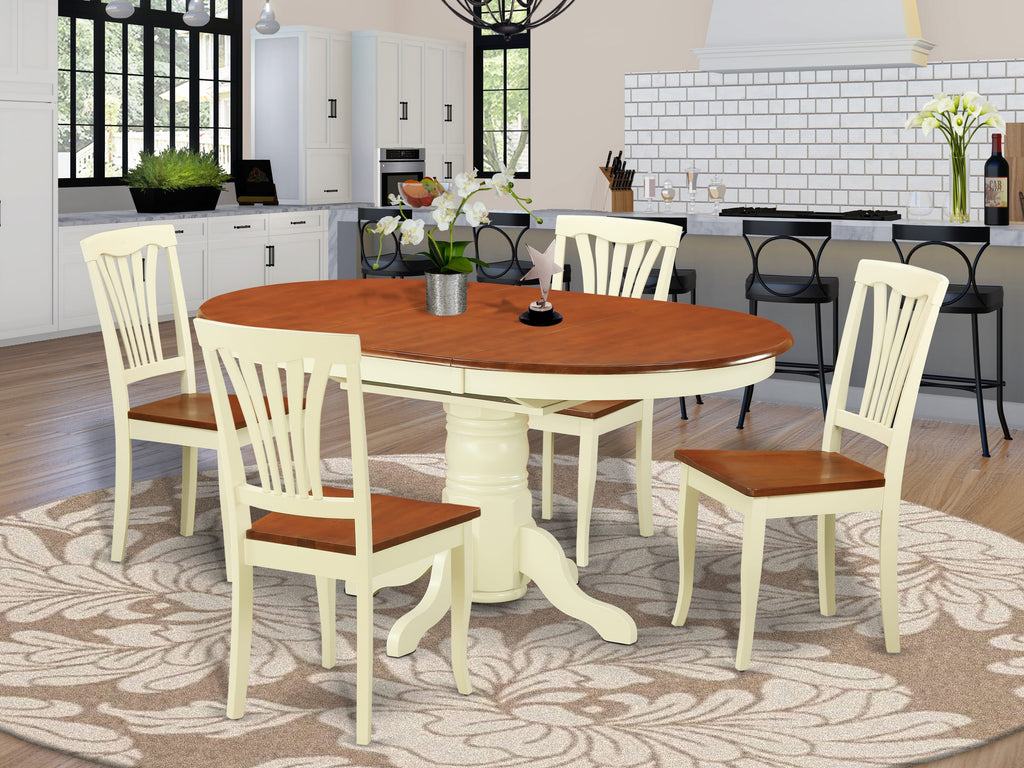 AVON5-Q5V-J 5-Piece Dining Set Oval Table with Leaf & 4 Chairs in Buttermilk & Cherry, 42x60