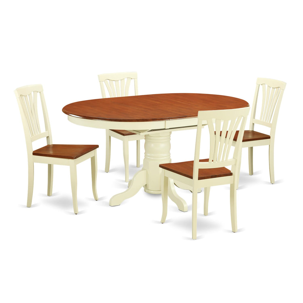 AVON5-Q5V-J 5-Piece Dining Set Oval Table with Leaf & 4 Chairs in Buttermilk & Cherry, 42x60
