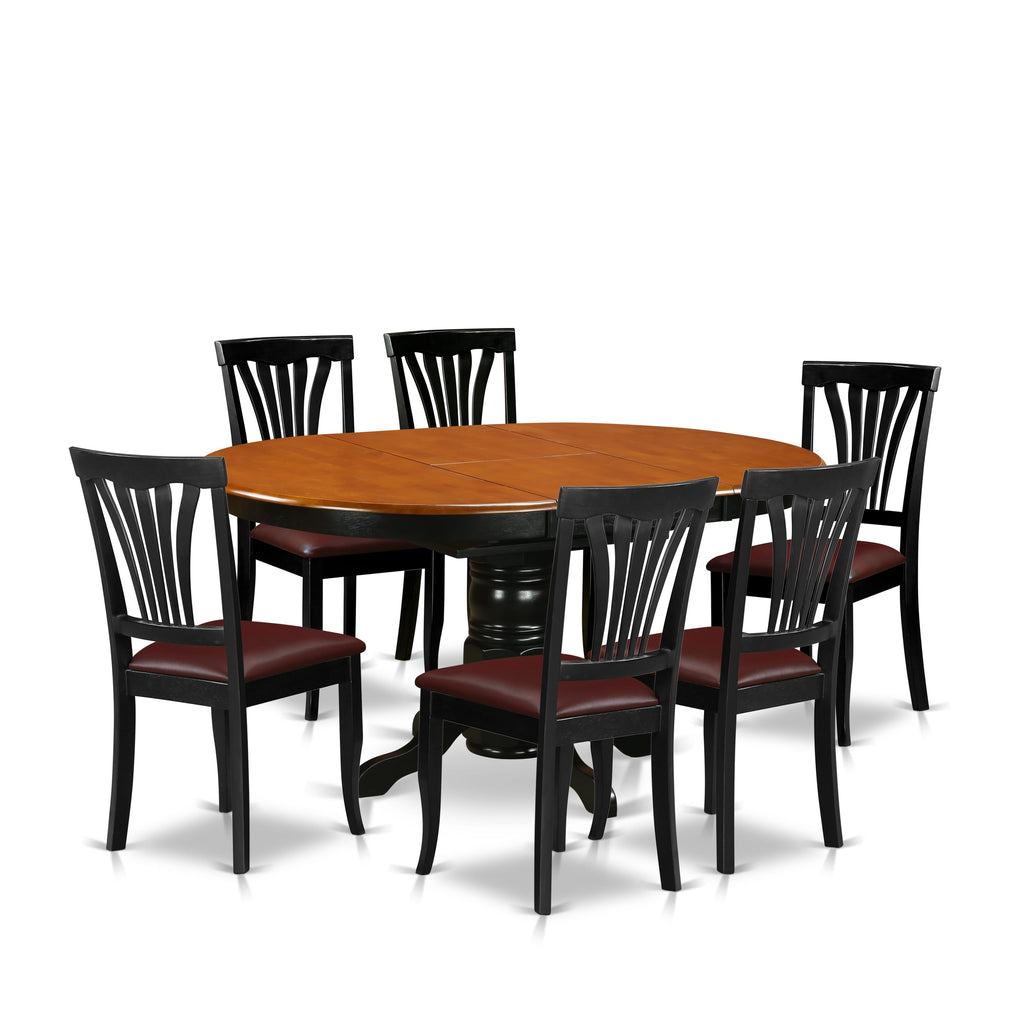 AVON7-KRH-LD 7-Piece Oval Dining Ensemble with Butterfly Extendable Table and 6 Faux Leather Chairs, 42x60 Black & Cherry