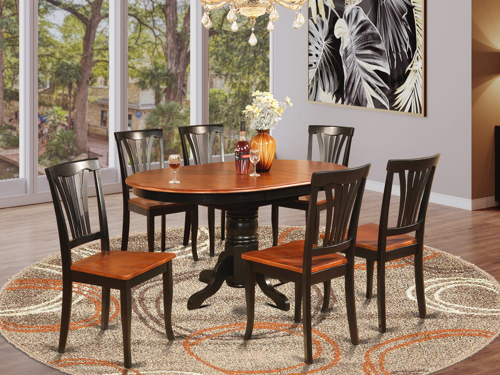 AVON7-ROL-M Elegant 7-Piece Dining Ensemble Featuring a Versatile Oval Table and Six Chairs in Black Cherry Tone