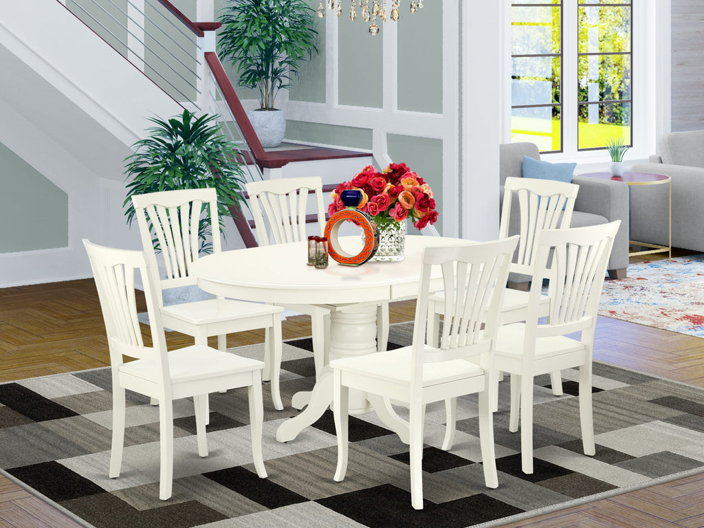 AVON7-R4W-W Luxurious 7-Piece Dining Room Ensemble with Extendable Oval Table & Six Chic Chairs in White