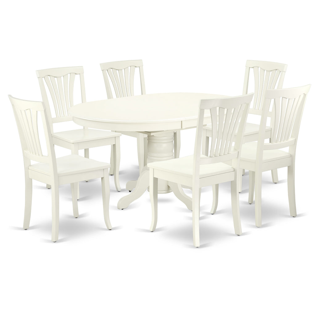 AVON7-R4W-W Luxurious 7-Piece Dining Room Ensemble with Extendable Oval Table & Six Chic Chairs in White