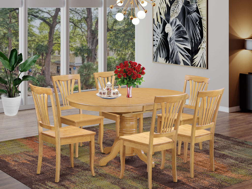 AVON7-Y4U-0 Stylish 7-Piece Set with Oval Table & Sturdy Chairs, Oak Finish, 42x60