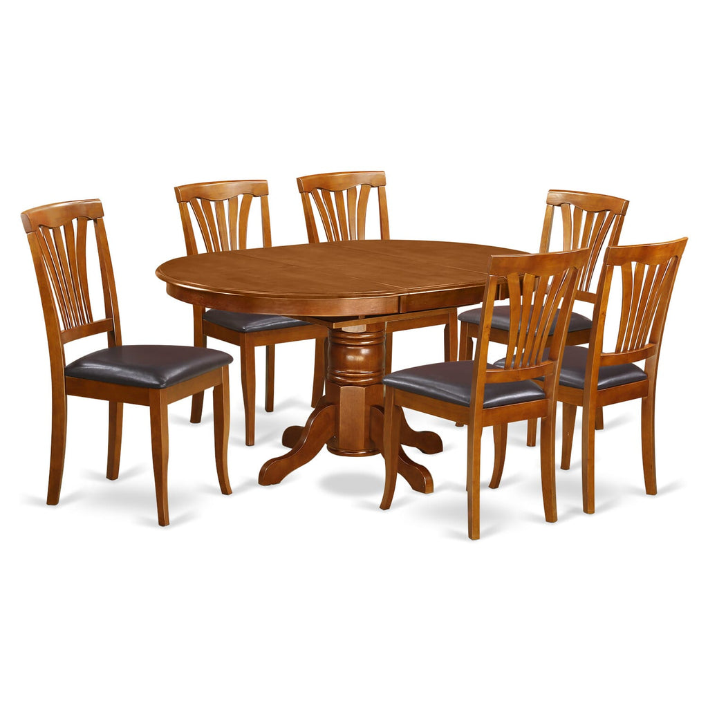 AVON7-M0D-HT 7-Piece Dining Ensemble with Expanding Wooden Table & Faux Leather Chairs in Saddle Shade