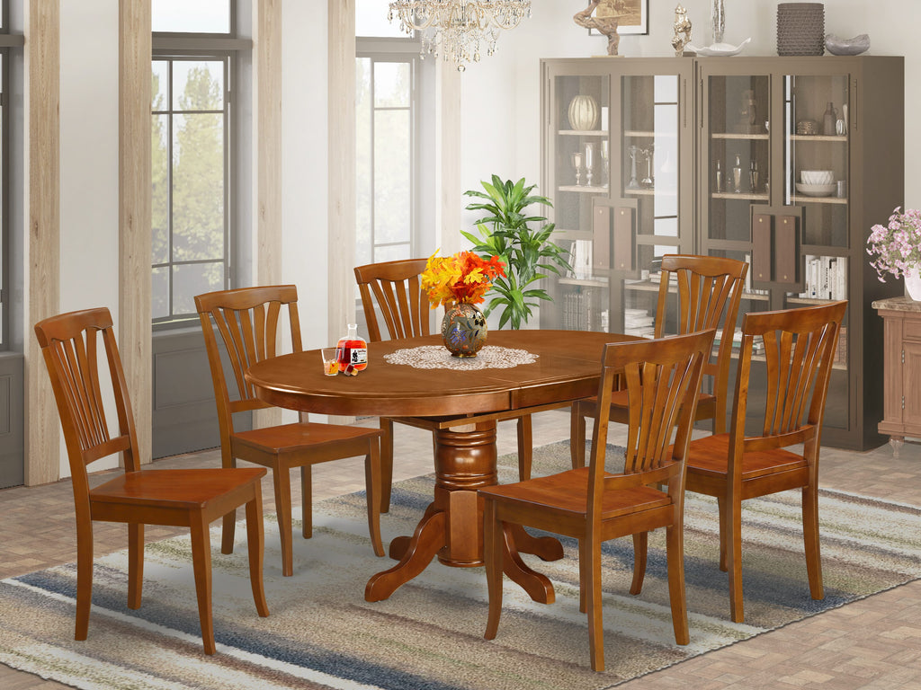 7-Piece Dining Ensemble with Oval Table + Butterfly Leaf  AVON7-X4S-R, 6 Chairs-Saddle Brown