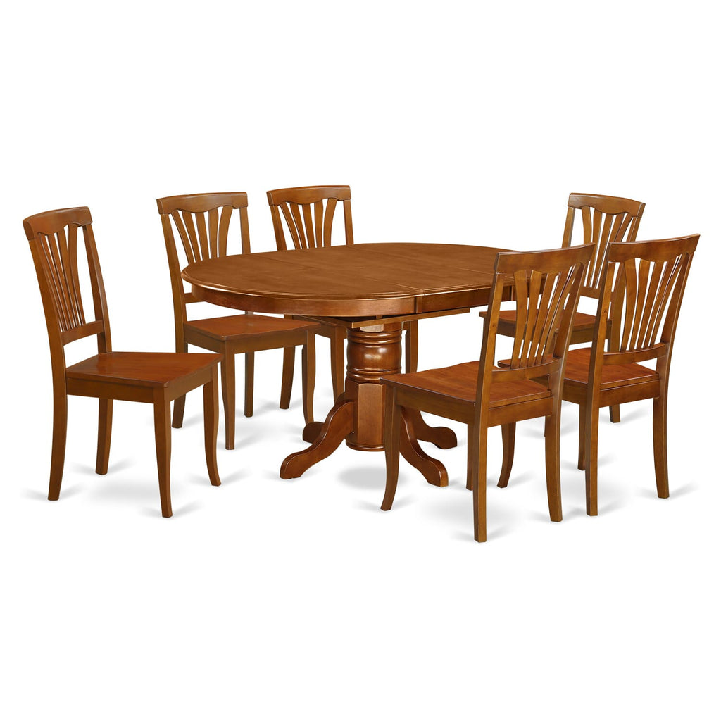 7-Piece Dining Ensemble with Oval Table + Butterfly Leaf  AVON7-X4S-R, 6 Chairs-Saddle Brown