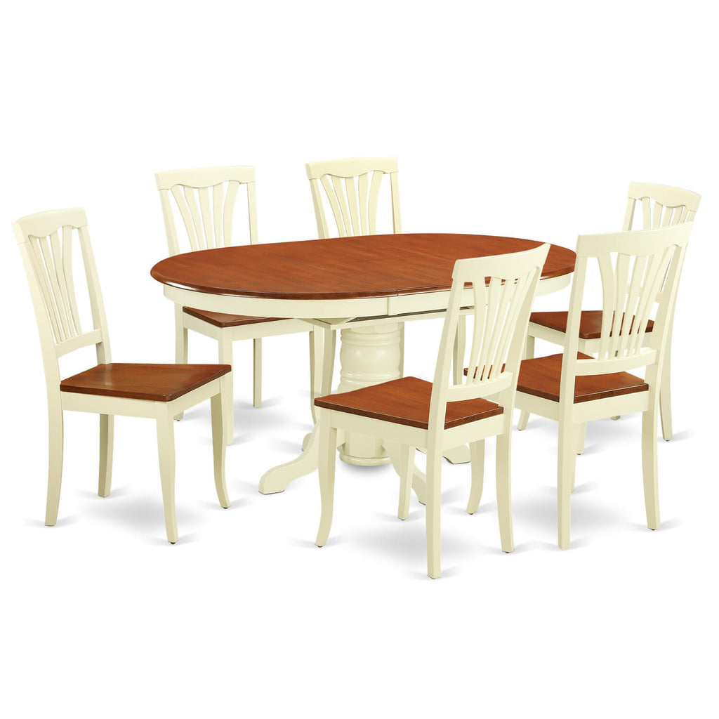 Luxurious AVON7-X98-W Oval Dining Ensemble Extendable Table & 6 Chairs, Buttermilk & Cherry Elegance