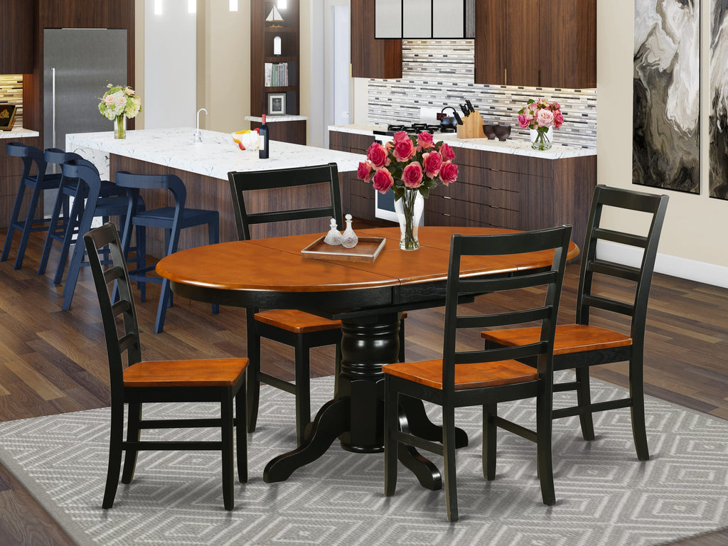 AVPF5-1K1-K Oval Table & Chair Set Expandable Kitchen Dinette with 4 Seats in Black & Cherry Finish, 42x60