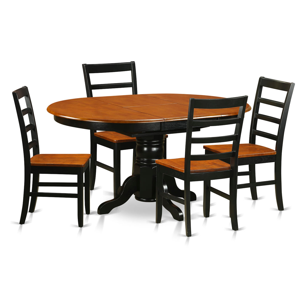 AVPF5-1K1-K Oval Table & Chair Set Expandable Kitchen Dinette with 4 Seats in Black & Cherry Finish, 42x60