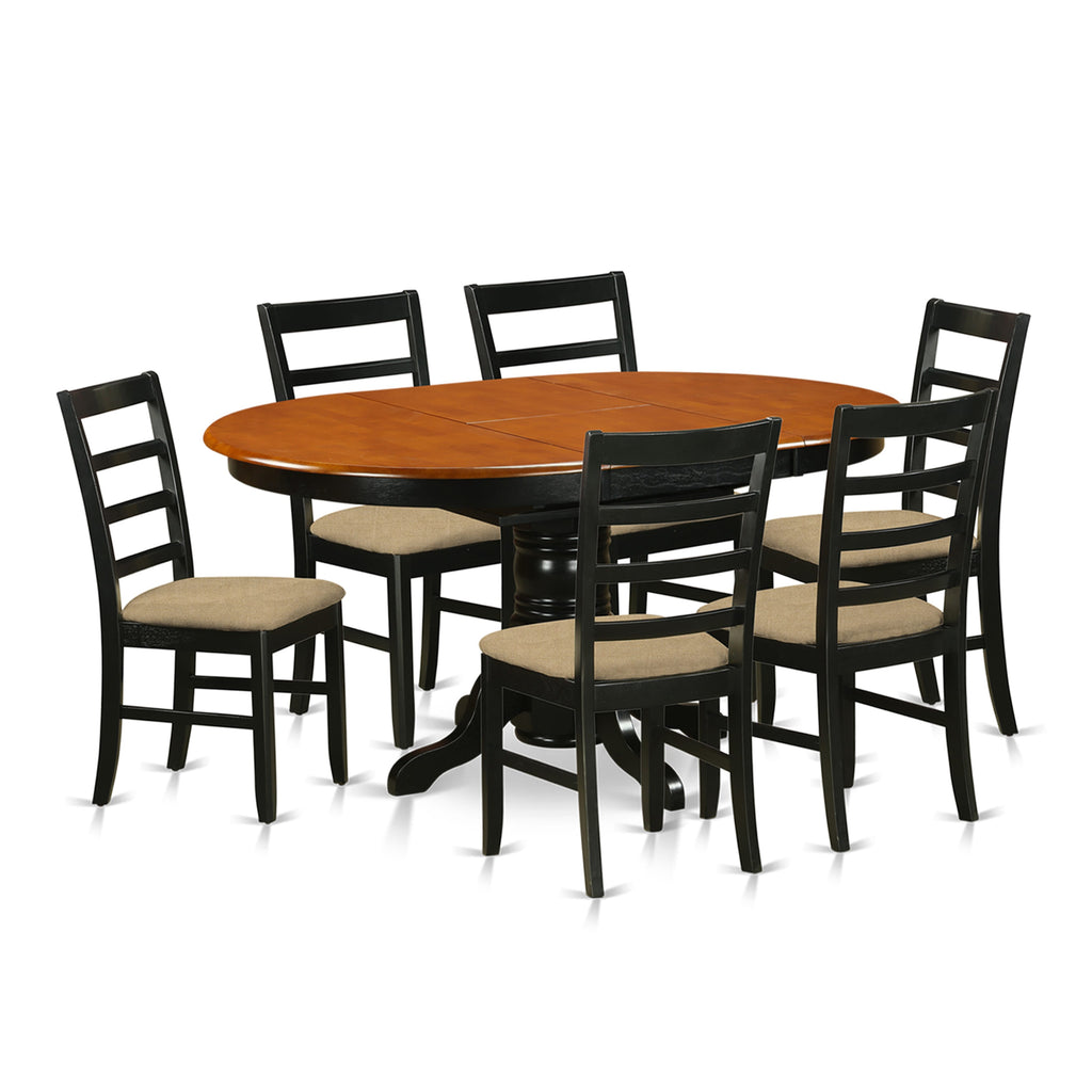 AVPF7-PR1-W Luxurious 7 Piece Dining Ensemble with Oval Table & Plush Chairs, 42x60, Chic Black & Cherry