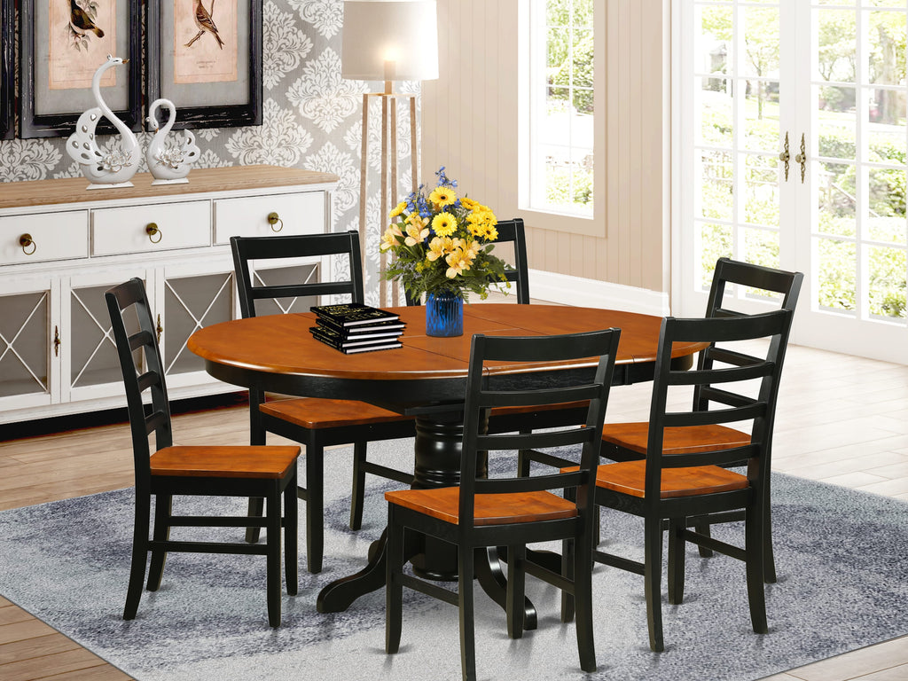 AVPF7-GUI-N Elegant 7-Piece Oval Dining Set with Extension Table & Black & Cherry Chairs