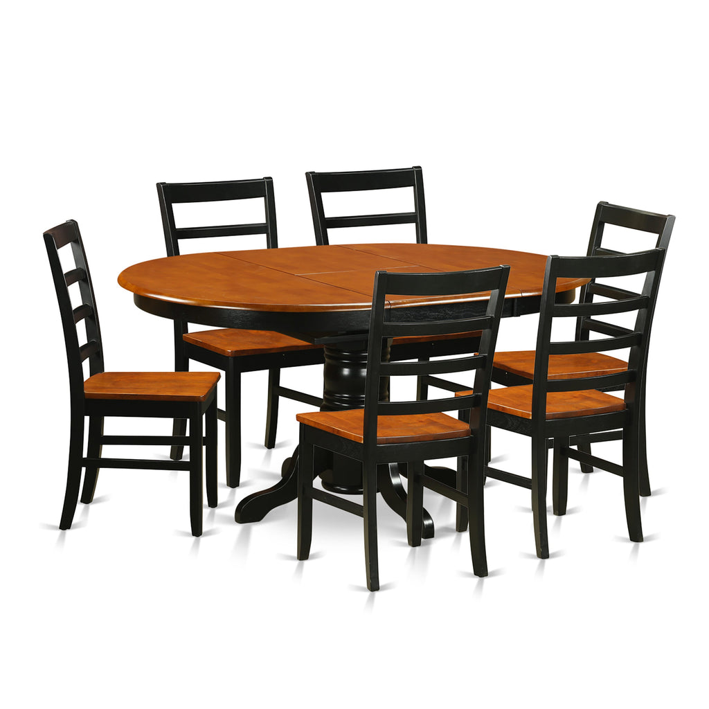 AVPF7-GUI-N Elegant 7-Piece Oval Dining Set with Extension Table & Black & Cherry Chairs