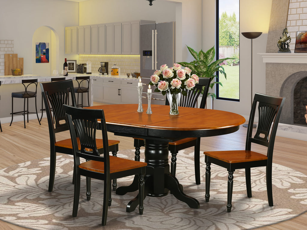 AVPL5-VGC-Y 5-Piece Dining Ensemble with Butterfly-Leaf Oval Table and Chairs, Solid Wood Seats, Black & Cherry